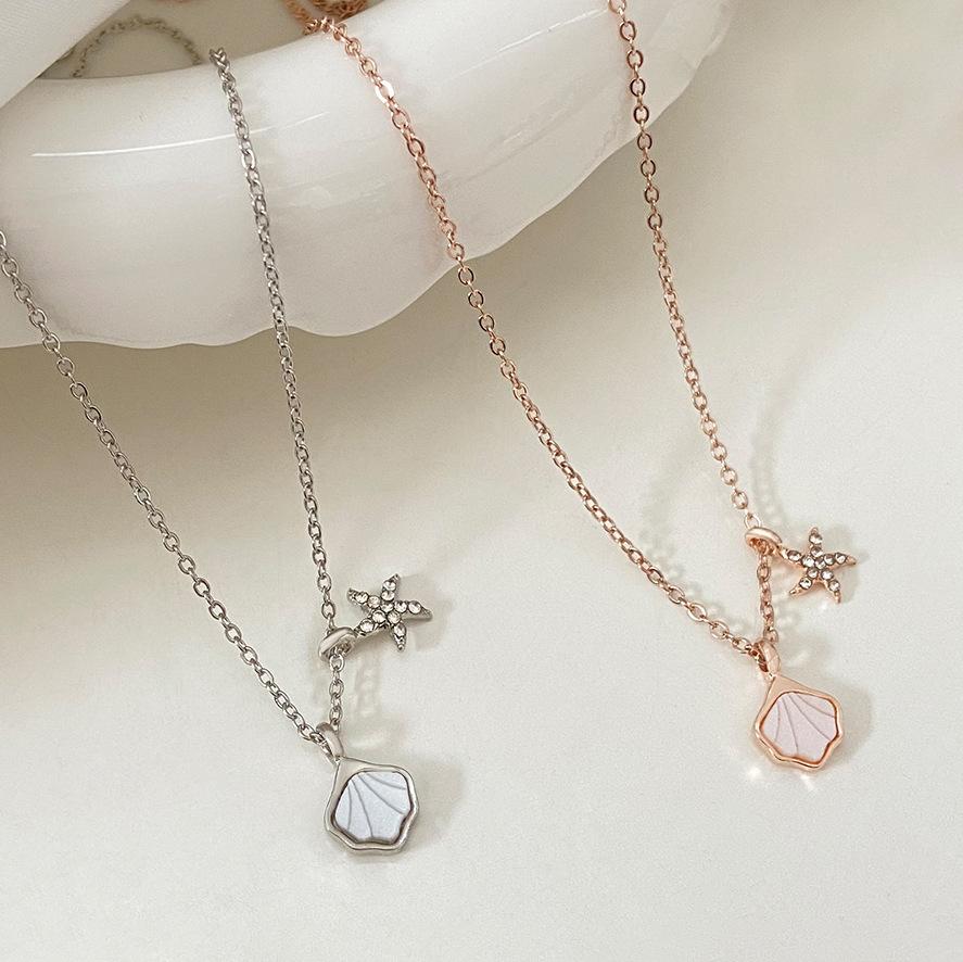 Ins starfish shell necklace female fashion temperament niche diamond star clavicle chain net red sweater chain tide