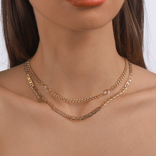 N143 Personality niche fashion hipster geometric stacked necklace micro-inlaid chain creative necklace female