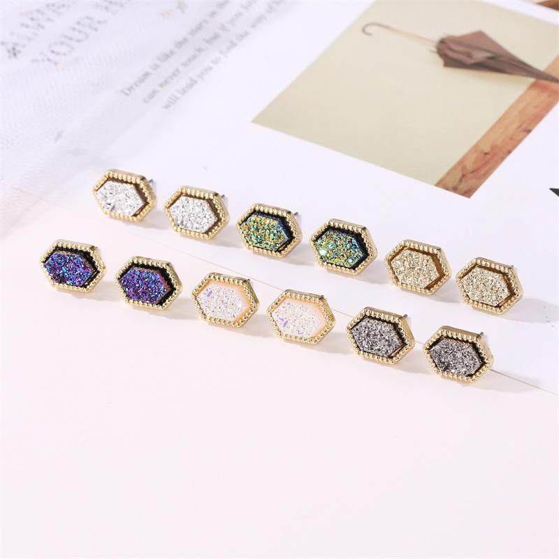 Harajuku simple geometric round frosted earrings women's dream starry sky time gems full of stars colorful earrings