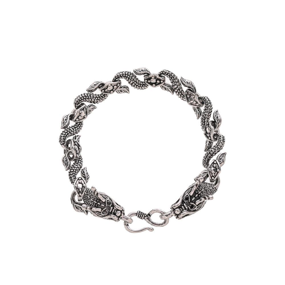 Trendy punk street men's ancient silver double dragon bracelet exaggerated fashion jewelry