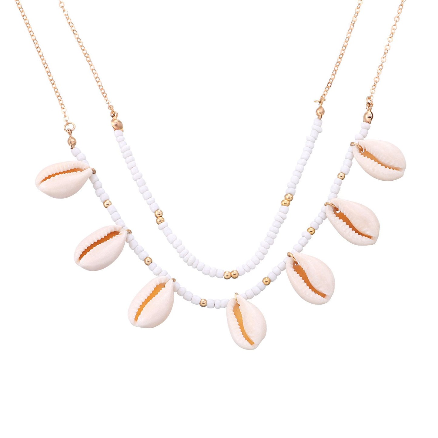 Jewelry exaggerated natural shell pendant necklace femininity multi-layer rice beads handmade chain necklace