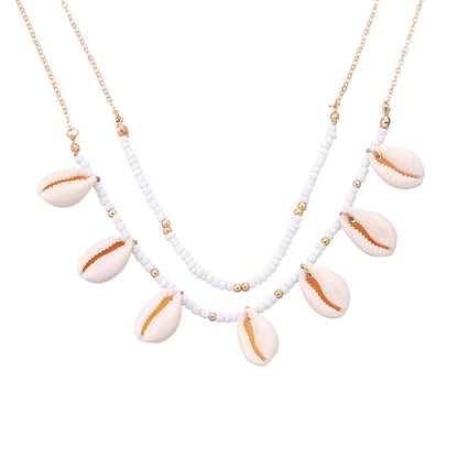 Jewelry exaggerated natural shell pendant necklace femininity multi-layer rice beads handmade chain necklace