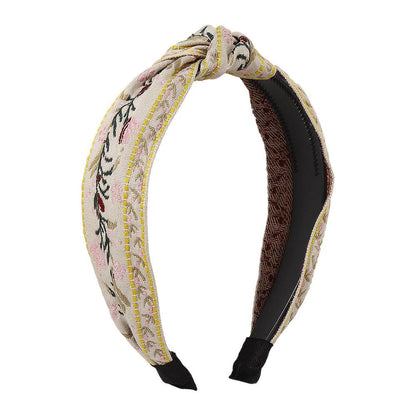 F3964 Simple Fabric Art Headband Small Fresh Knotted Sweet Hair Accessories Embroidered Leaves Flowers Fashion Headband