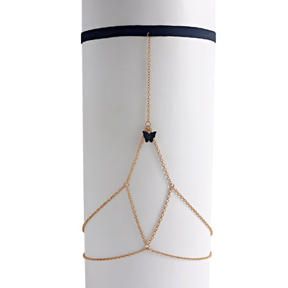 Jewelry Bohemian Black Butterfly Geometric Chain Thigh Accessories Female Elastic Rope Leg Chain