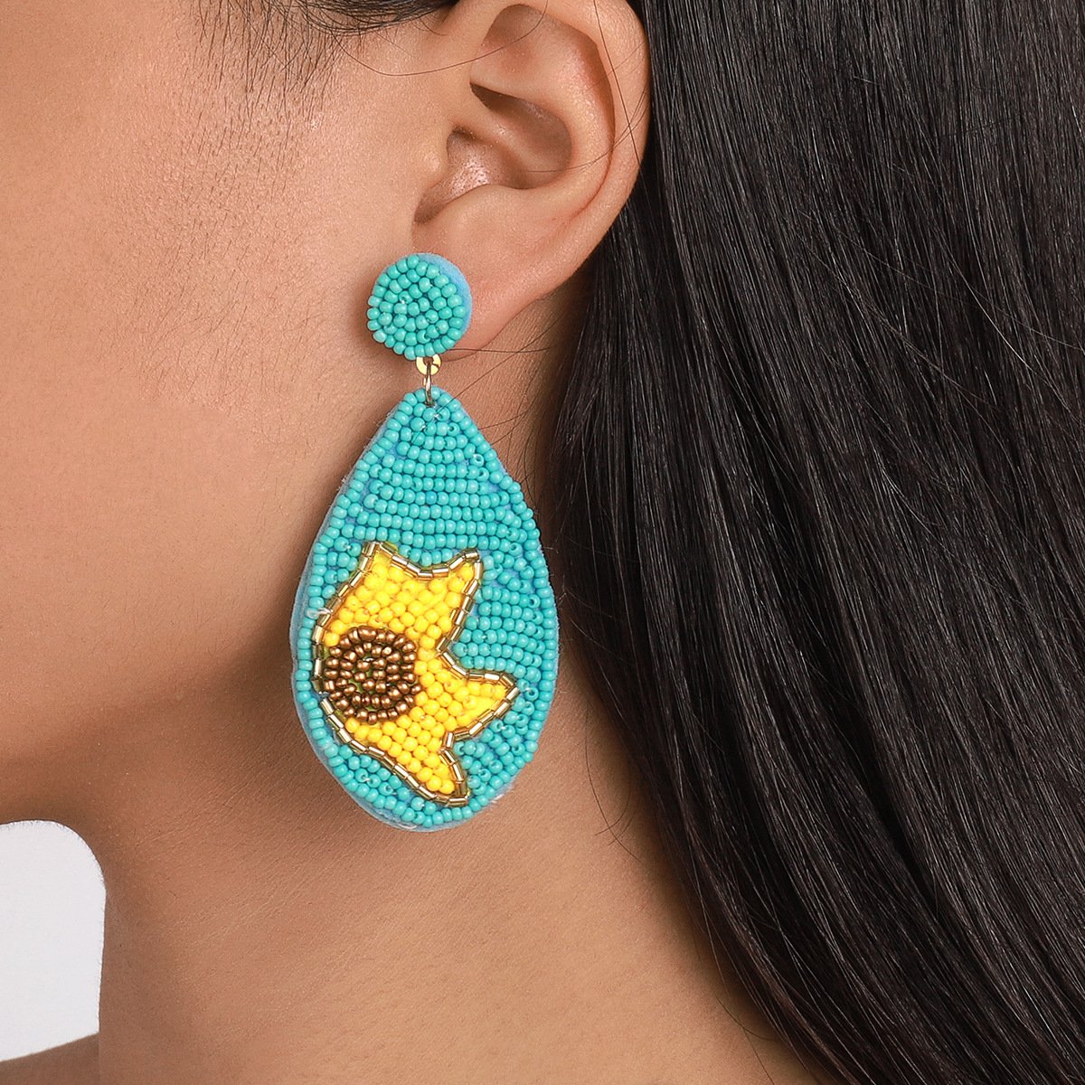 E1671 Ethnic Fashion Earrings Bohemian Vacation Leisure Earrings Sun Flower Contrasting Color Earrings