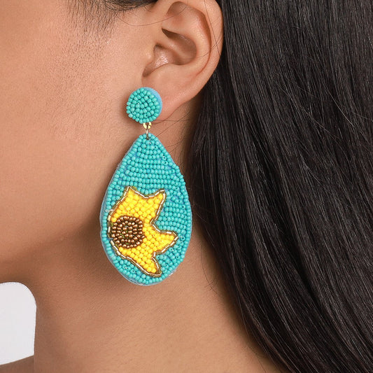 E1671 Ethnic Fashion Earrings Bohemian Vacation Leisure Earrings Sun Flower Contrasting Color Earrings