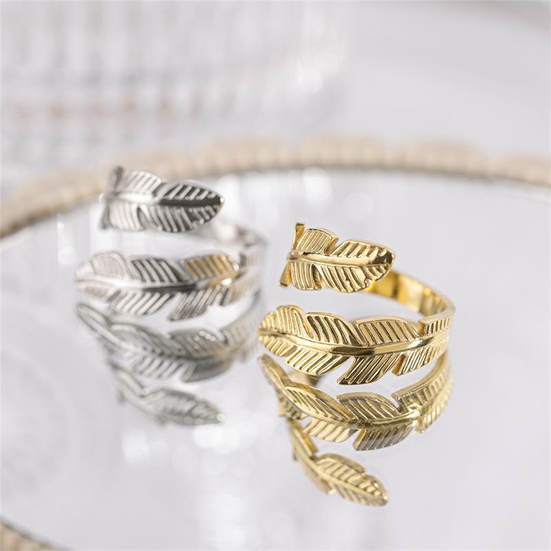 Fashion Feather Ring Open Titanium Steel Ring Angel Wings Hip Hop Stainless Steel Ring Jewelry
