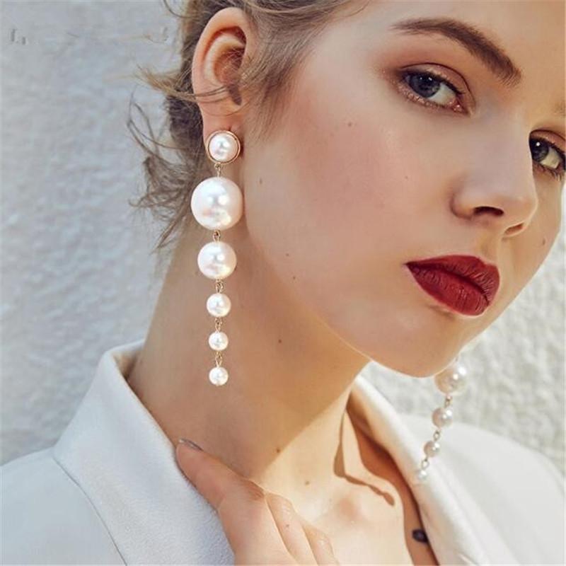 Long Imitation Pearl Pendant Fashion Personality Trendy Female Stud Earrings