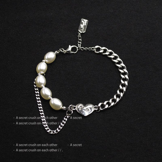 High-end Pearl Chain Stitching Love Bracelet Women's New Year's Trend Hip-Hop Ins Niche Design Jewelry