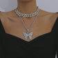 Jewelry Hip Hop Trend Full Diamond Cuban Buckle Necklace Temperament Simple Diamond Butterfly Necklace