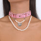 N1776 Exaggerated Leather Fashion Necklace Imitation Pearl Butterfly Girl Heart Pink Street Shot Necklace