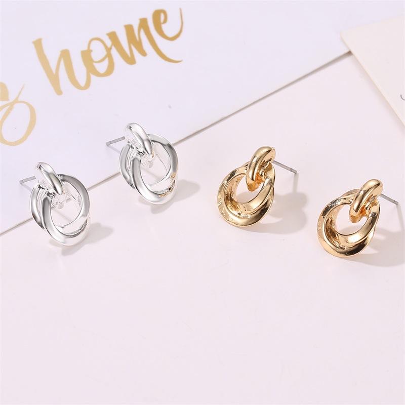 Earrings ins Hong Kong texture double-layer metal winding earrings temperament circle knotted earrings female