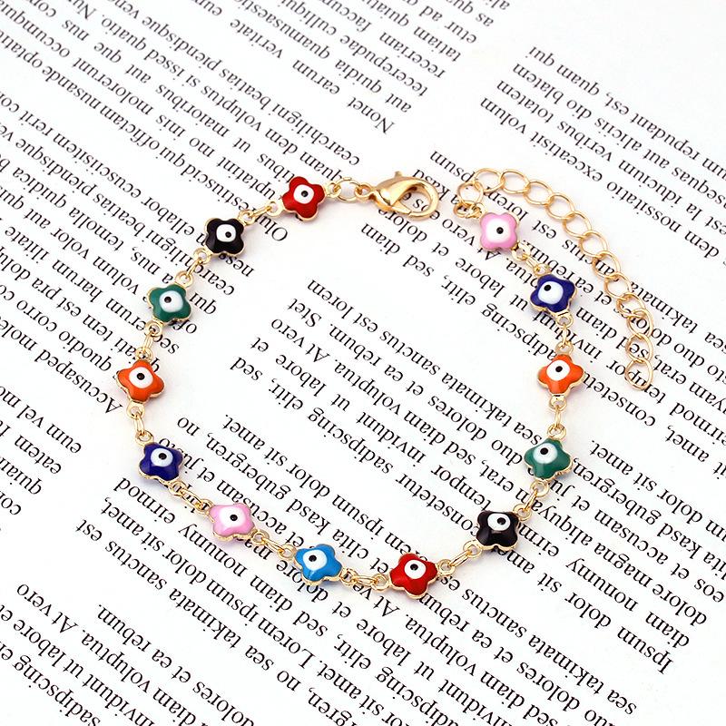 Simple jewelry color eyes dripping oil single layer fashion ins four-leaf clover necklace anklet