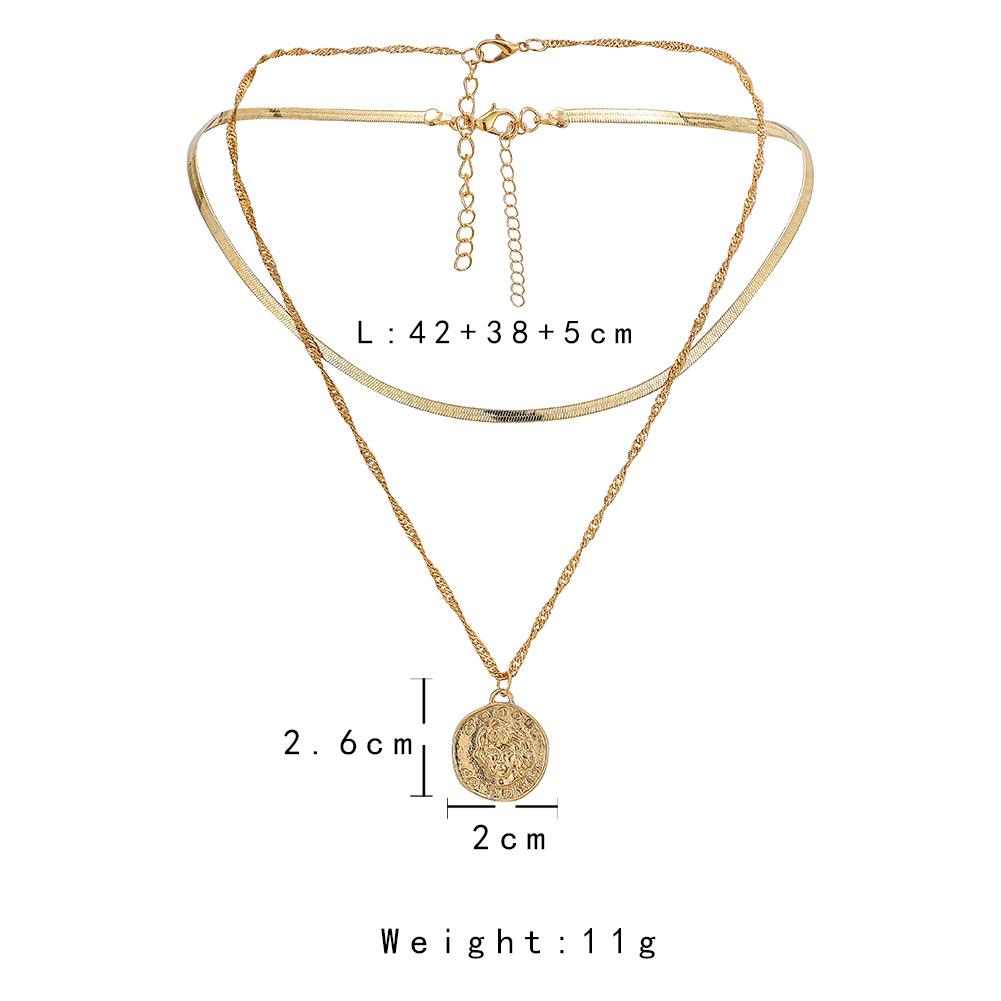 Jewelry Fashion Double Flat Snake Chain Ladies Clavicle Chain ISN Popular Retro Coin Pendant Necklace