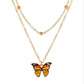 Double Bead Chain Colorful Butterfly Necklace Dreamy Butterfly Clavicle Chain Trendy Women's Jewelry Short Chain