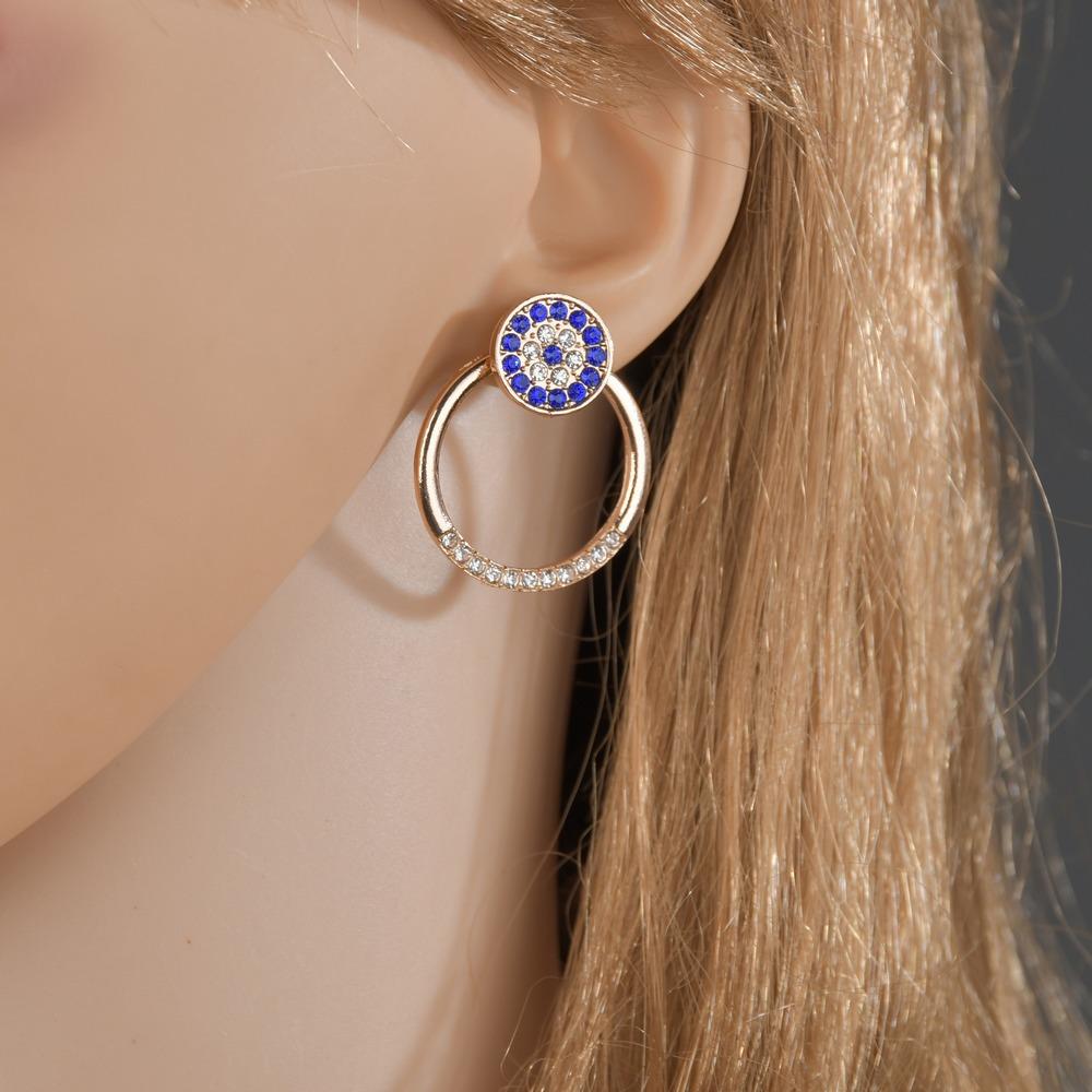Pop Sapphire Blue Rhinestone Earrings Retro Fashion Alloy Size Round Earrings Front and Back Stud Earrings