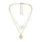 Trendy fashion simple ladies design double rose coin irregular circle necklace