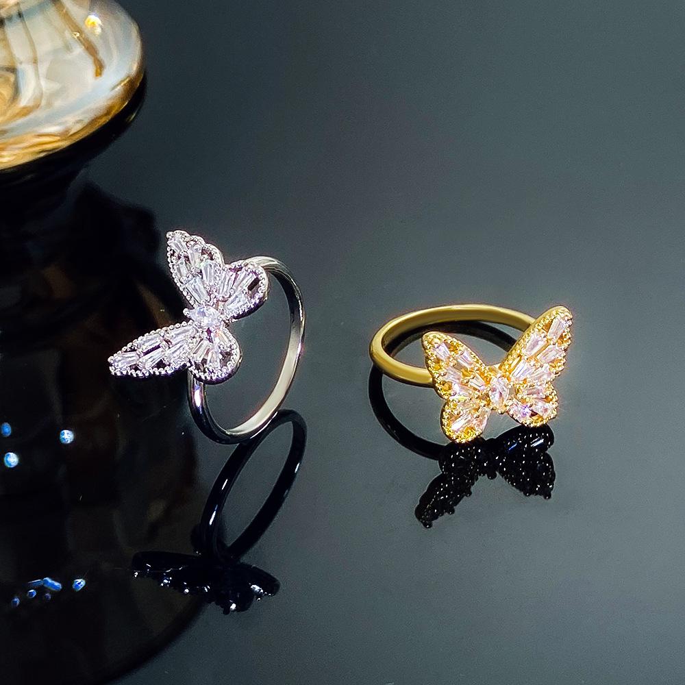 Ins super fairy zircon butterfly open ring female fashion light luxury wheat ear index finger ring simple star ring
