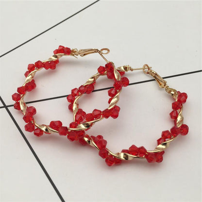 Geometric crystal earrings colorful crystal hand-woven winding earrings exaggerated round earrings 4 colors