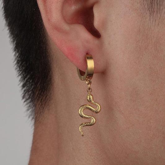 Fashion titanium steel earrings stainless steel gold personality fashion pair of snake ear buckle male hip-hop punk