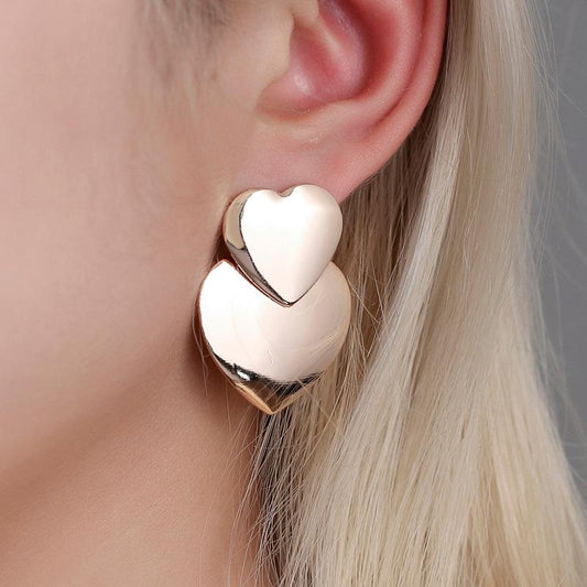 Fashion simple mirror love earrings female cold exaggerated metal sweet double heart earrings earrings