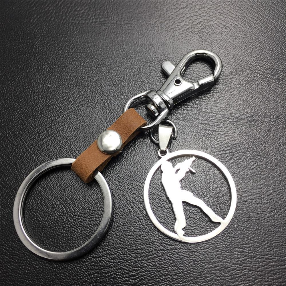 Anime game CSGO anti-terrorist stainless steel pendant leather key chain pendant multi-color optional