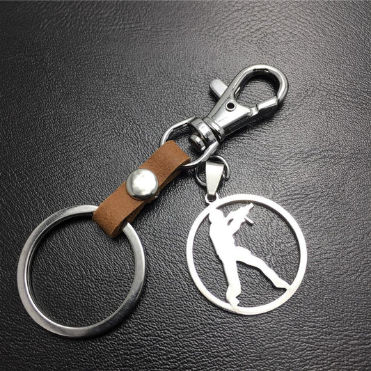Anime game CSGO anti-terrorist stainless steel pendant leather key chain pendant multi-color optional