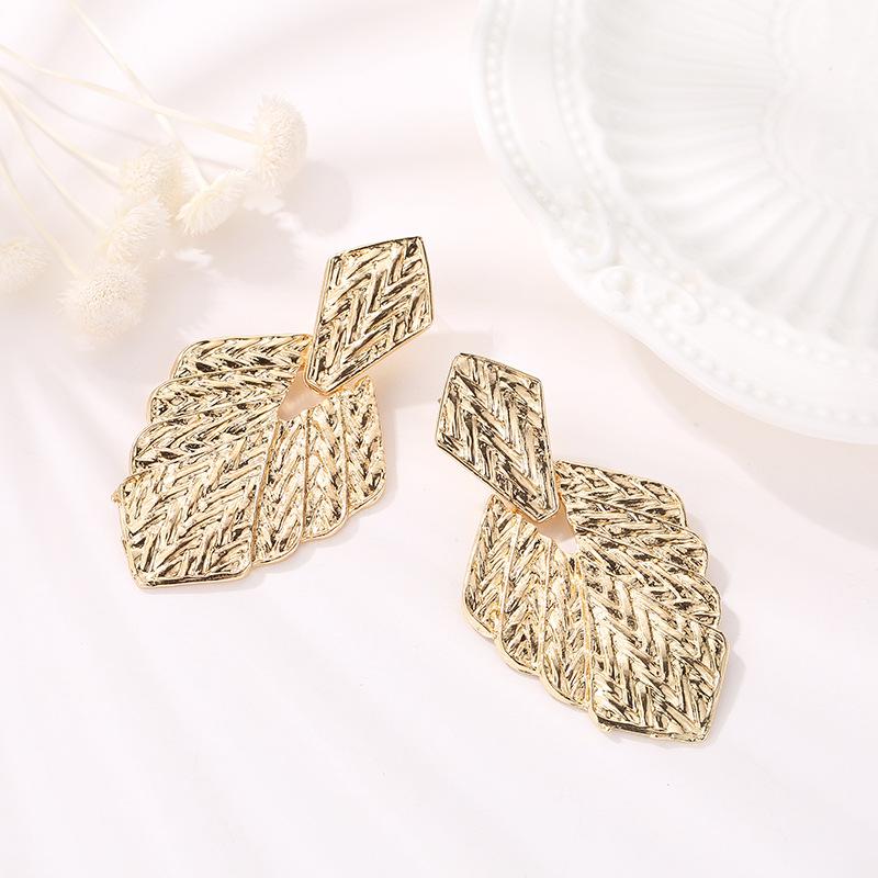 Jewelry Irregular Metal Texture Frosted Leaf Earrings Personalized Wheat Ear Pattern Earrings