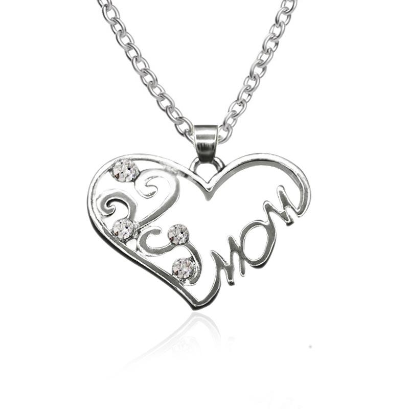 Simple Heart Shape Diamond Rhinestone Mom Necklace Mother's Day Gift Ornament