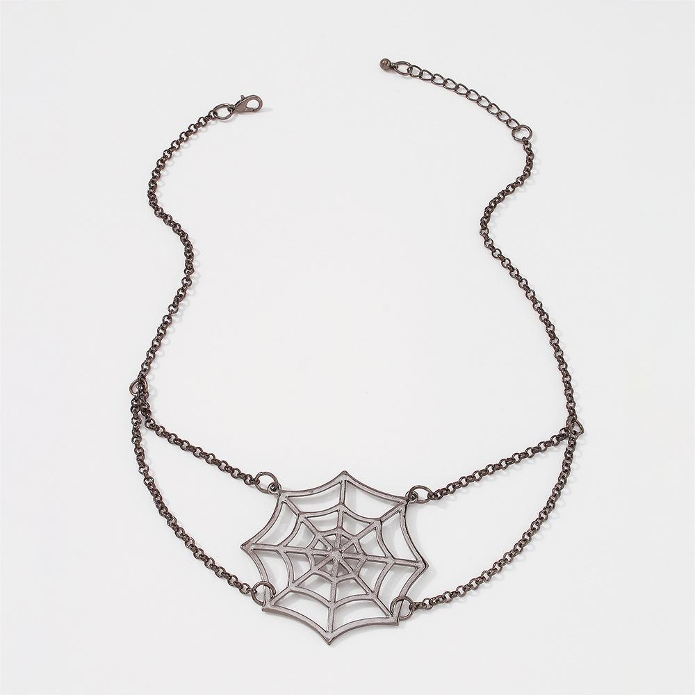 N9398 Halloween Personality Funny Necklace Fashion Alloy Necklace Spider Web Gothic Fun Necklace