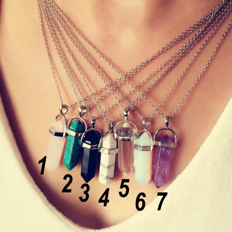 Fashion Agate Hexagon Pillar Pendant Necklace Simple Clavicle Chain Jewelry