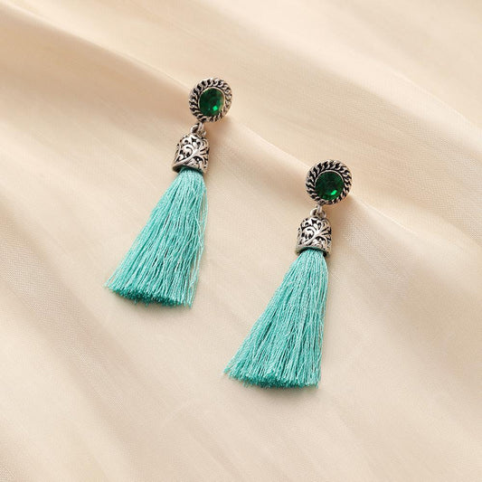 Ethnic engraved small tassel crystal versatile temperament fashion earrings earrings