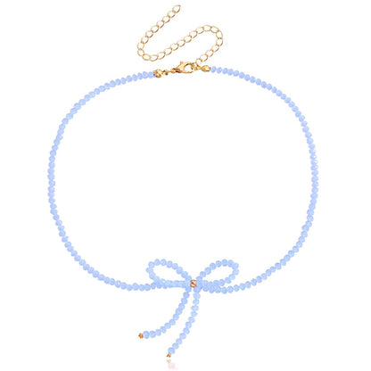 Jewelry super fairy temperament sweet ins retro personality crystal bow necklace female choker necklace