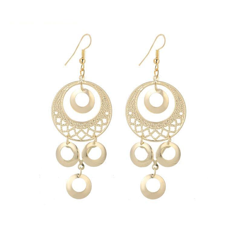 Indian Baroque Bird's Nest Exaggerated Retro Earrings Metal Hollow Long Earrings Yunnan Minority Female Earrings