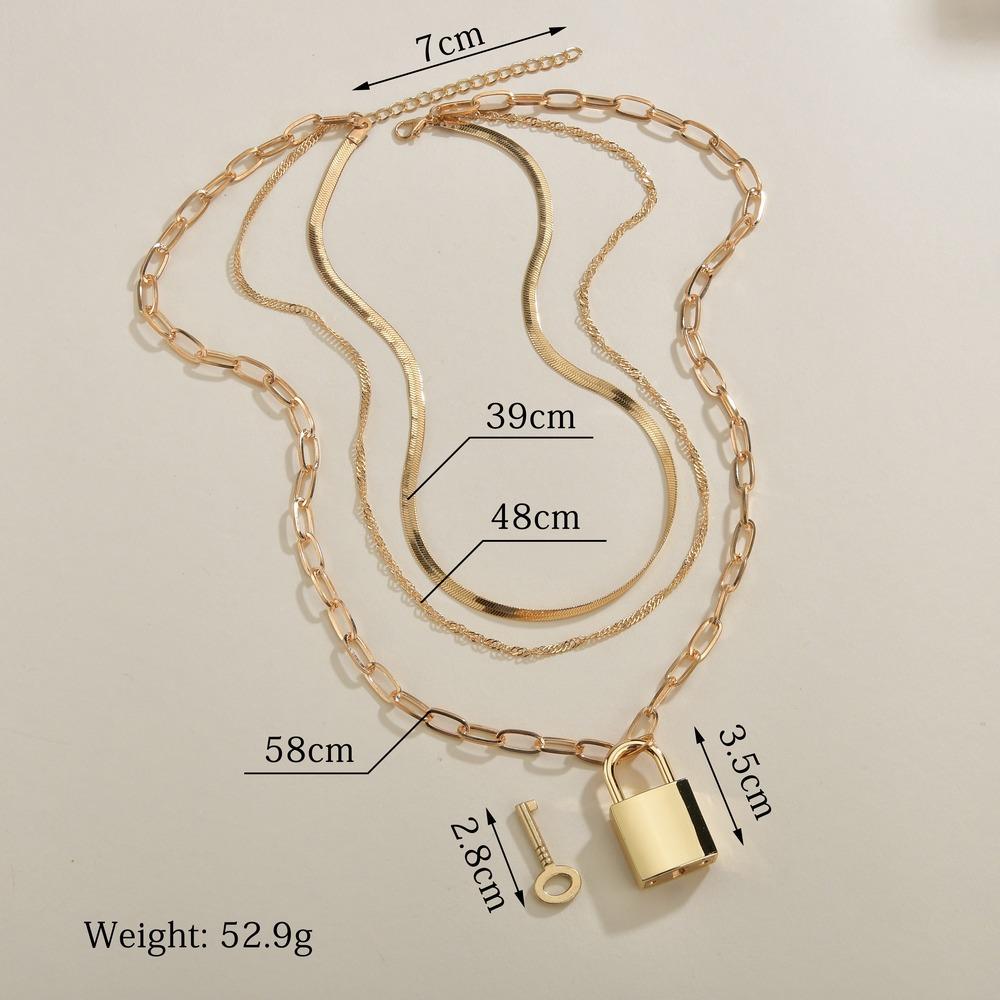 Exaggerated hip-hop net red metal lock pendant necklace retro multi-layer chain necklace