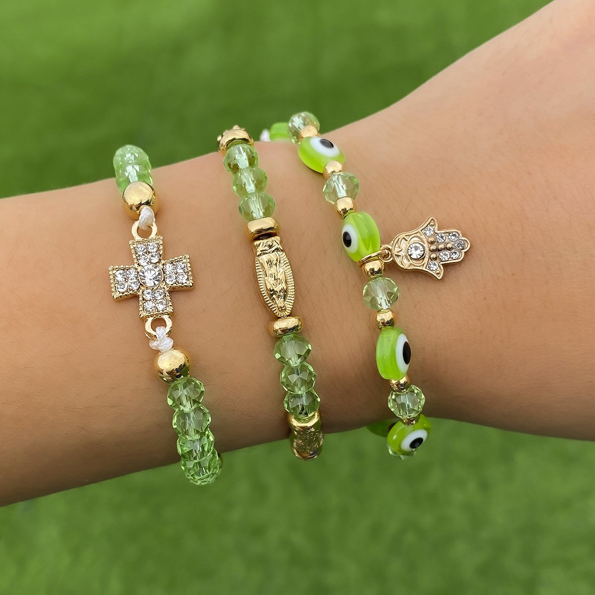 Jewelry summer cross micro-inlaid bergamot ornament national imitation crystal beaded bracelet set female