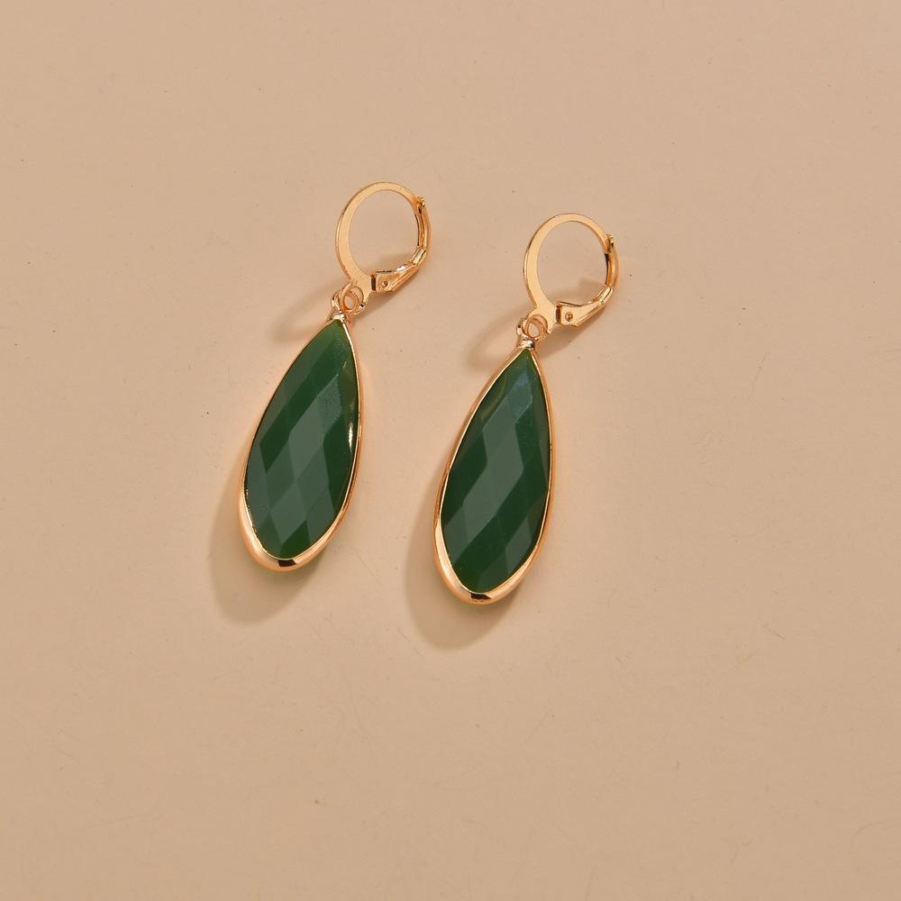 Retro Round Buckle Earrings Fashion Green Water Drop Resin Bezel Earrings Accessories