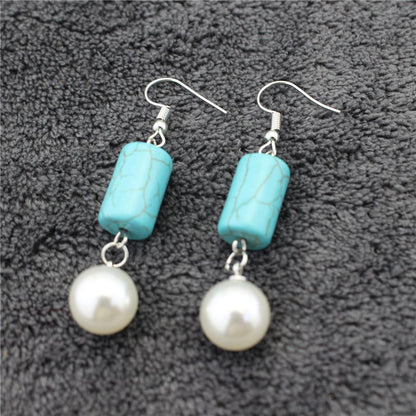 High-gloss imitation pearl earrings natural turquoise earrings star earrings with the same temperament