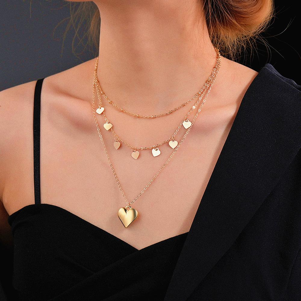 Fashion CCB Heart Pendant Necklace Retro Iron Piece Heart Multilayer Necklace Accessories