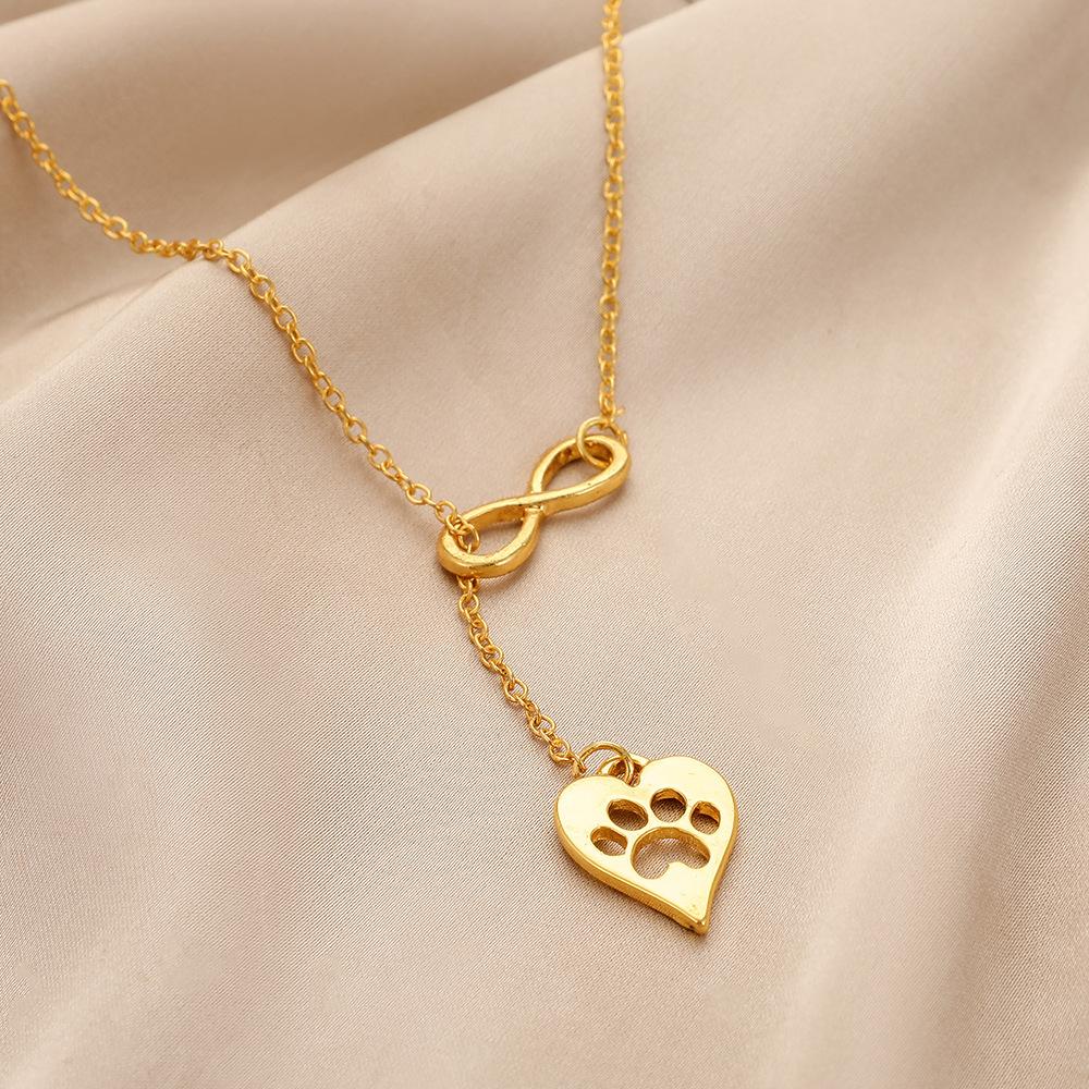 Simple Fashion Heart Tassel Pendant Necklace Bowknot Dog Paw Pendant Ladies Jewelry