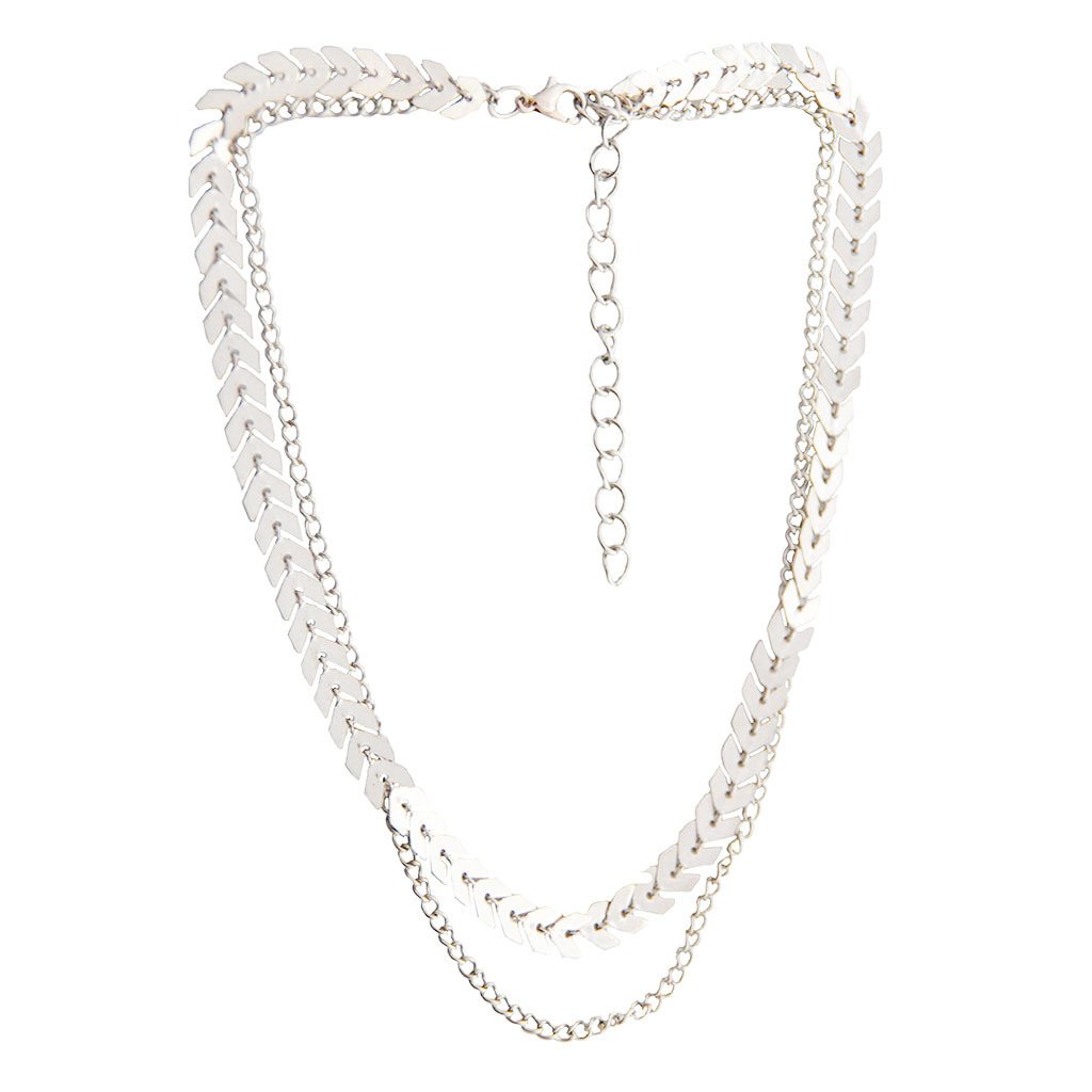 European simple double layered bohemian layered necklace fishbone armband aircraft chain disc sequin necklace
