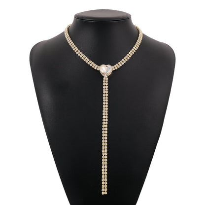 195 Diamond-encrusted Personality Internet Celebrity Necklace Long Claw Chain Tassel Love Rhinestone Retro Court Necklace