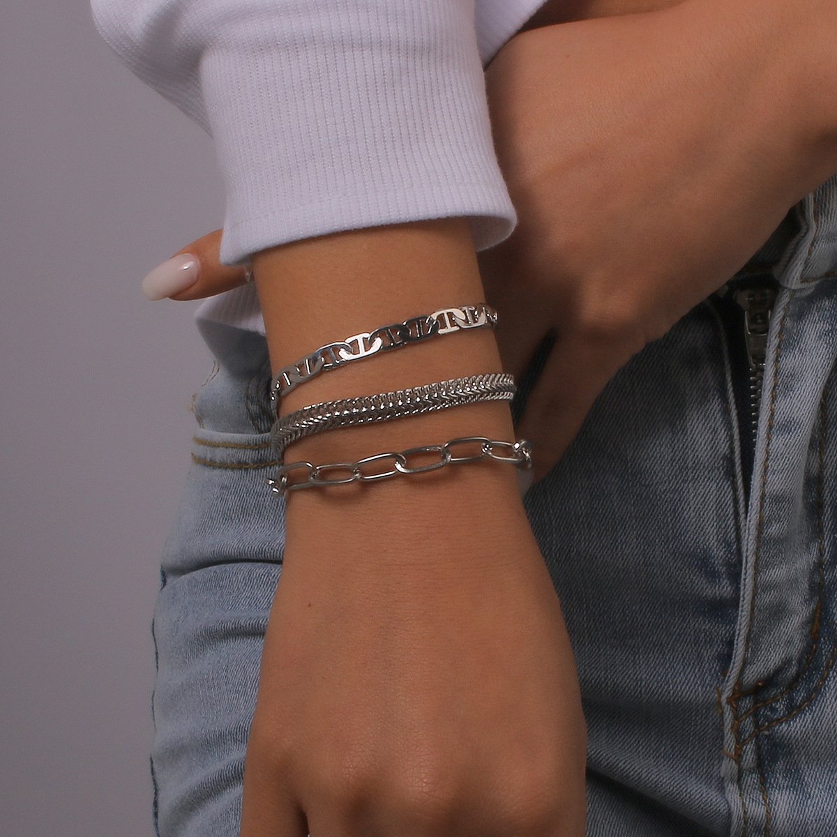 B1673 Jewelry Exaggerated Simple Metal Chain Bracelet Hip Hop Punk Sweet Cool Personality Jewelry