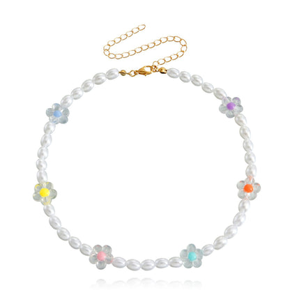 Jewelry French flower necklace female ins fashion all-match imitation pearl necklace