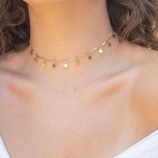 Fashion Star Pentagram Necklace Female Retro Clavicle Chain Accessories