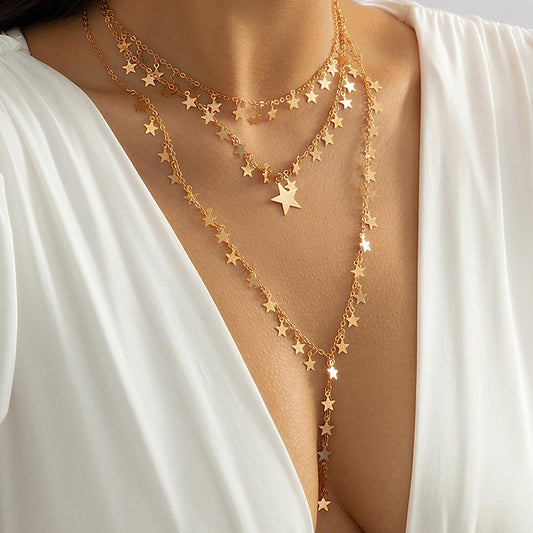 Jewelry Niche Geometric Star Tassel Necklace Female Fashion Metal Sexy Multilayer Necklace
