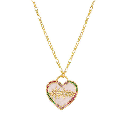 ZN1 Retro Small Fresh Necklace Dripping Oil ECG Creative Necklace Micro-inlaid Small Love Necklace