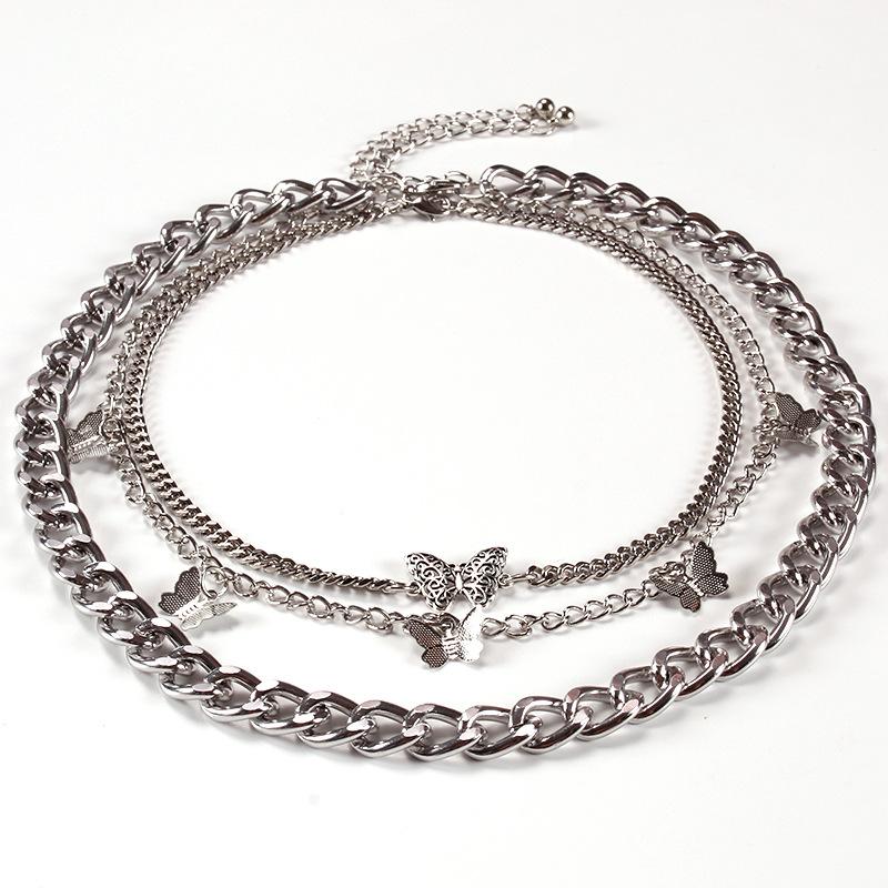 Retro Thick Chain Double Layer Butterfly Pendant Female Geometric Creative Elements Fashion Trend Necklace