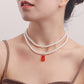 Jewelry ins double baroque imitation pearl color bear pendant necklace female choker