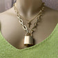 Jewelry Trendy Geometric Lock Pendant Necklace Punk Street Rock Hip Hop Double Layer Necklace Necklace
